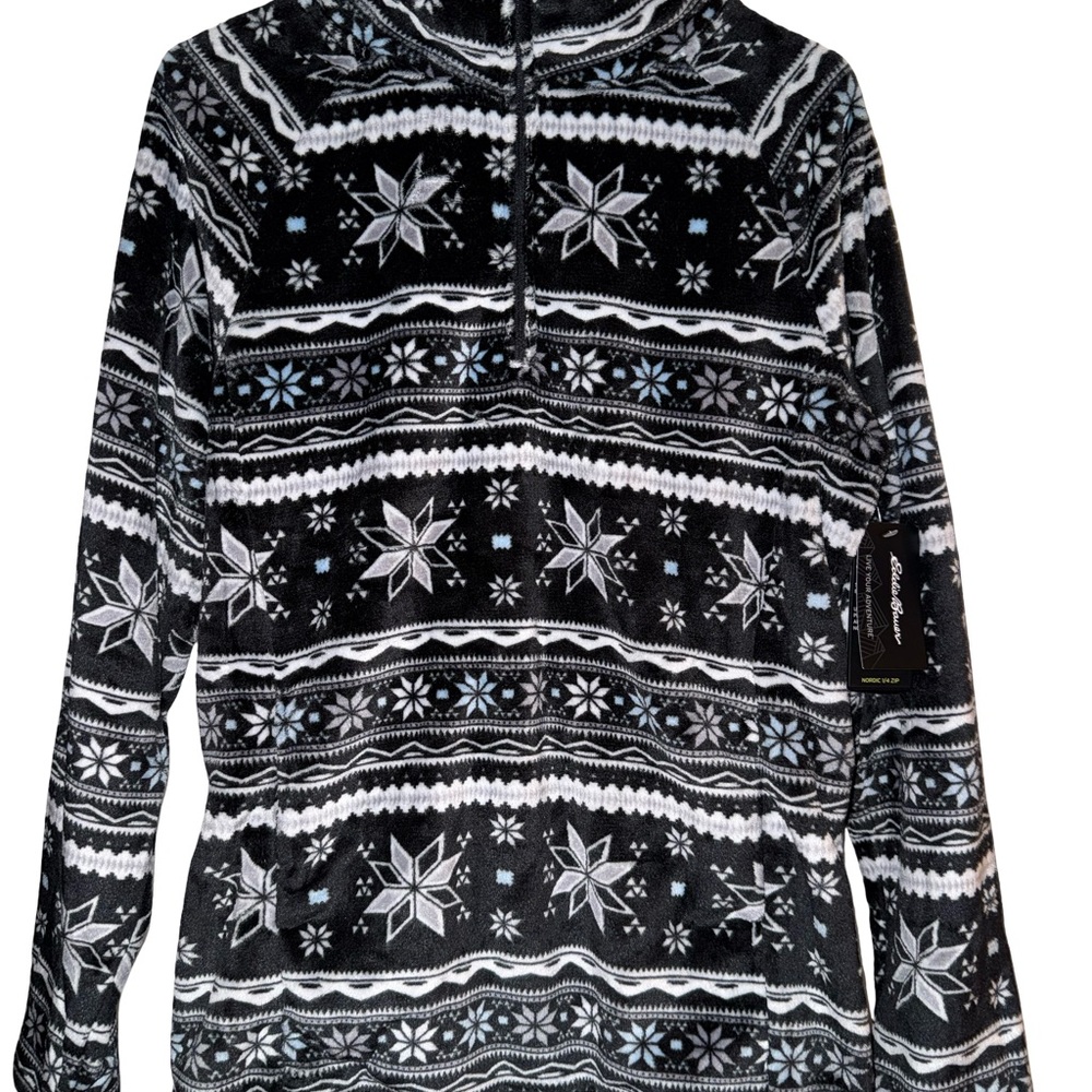 Eddie Bauer Black and White Patterned Fleece Jacket NWT